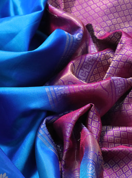 Pure soft silk saree cs blue and dual shade of purple with zari woven buttas and zari woven border