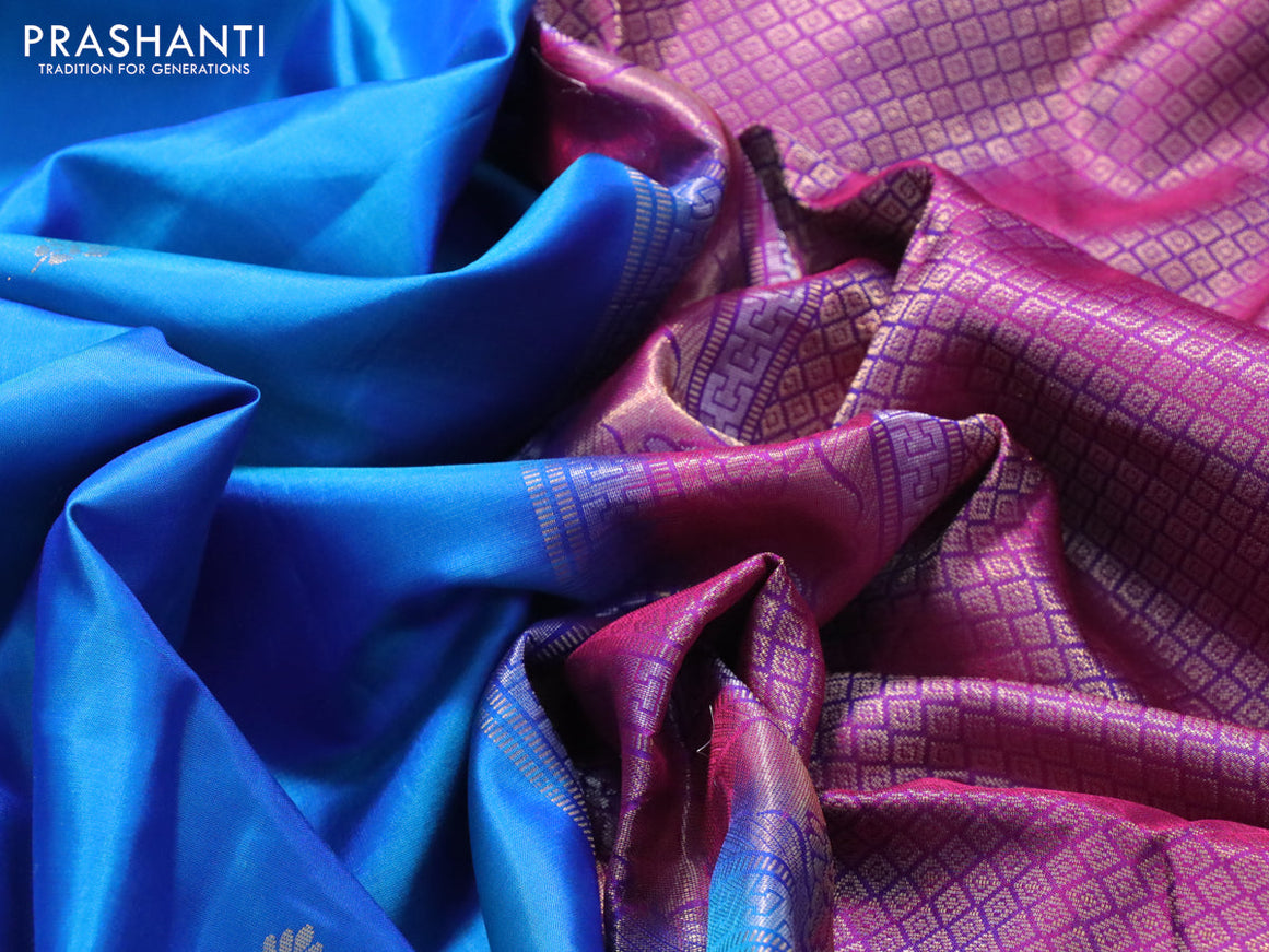 Pure soft silk saree cs blue and dual shade of purple with zari woven buttas and zari woven border