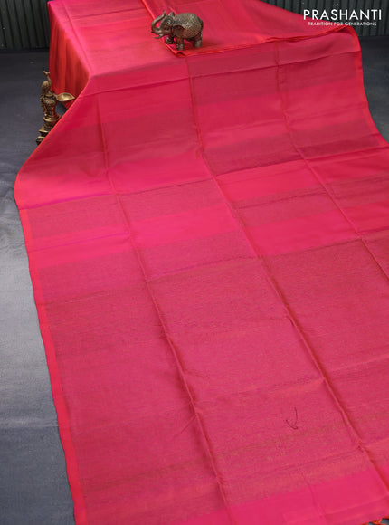 Pure soft silk saree dual shade of pinkish orange with allover thread & zari weaves in borderless style