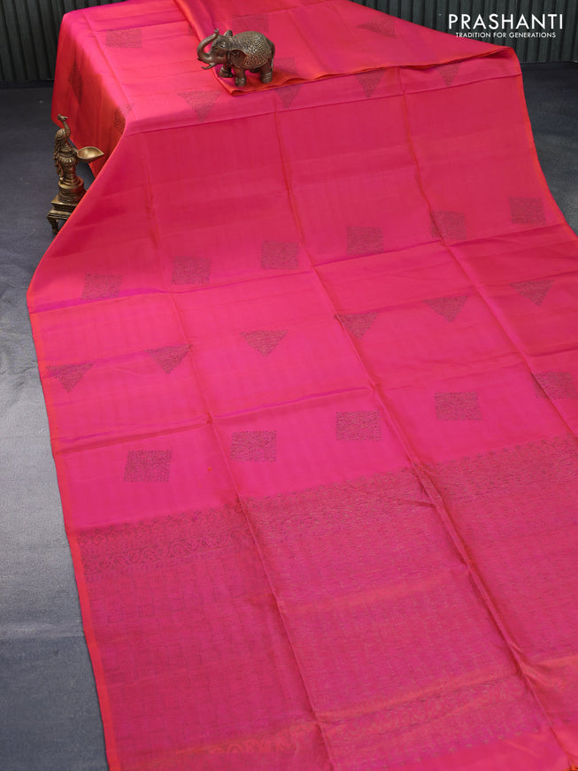 Pure soft silk saree dual shade of pinkish orange with thread & zari woven buttas in borderless style