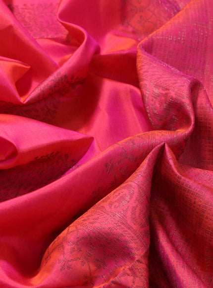 Pure soft silk saree dual shade of pinkish orange with thread & zari woven buttas in borderless style