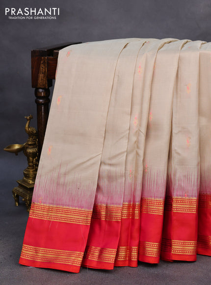 Pure soft silk saree beige and dual shade of pinkish orange with thread & zari woven buttas and rettapet zari woven border