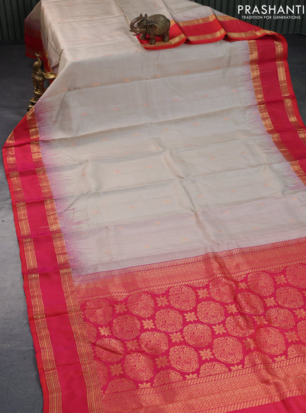 Pure soft silk saree beige and dual shade of pinkish orange with thread & zari woven buttas and rettapet zari woven border