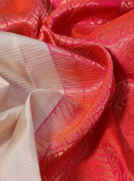 Pure soft silk saree beige and dual shade of pinkish orange with thread & zari woven buttas and rettapet zari woven border