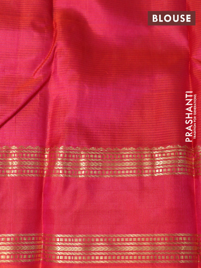 Pure soft silk saree beige and dual shade of pinkish orange with thread & zari woven buttas and rettapet zari woven border