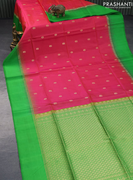 Pure soft silk saree dual shade of pinkish orange and green with zari woven buttas and zari woven simple border