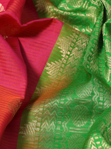 Pure soft silk saree dual shade of pinkish orange and green with zari woven buttas and zari woven simple border