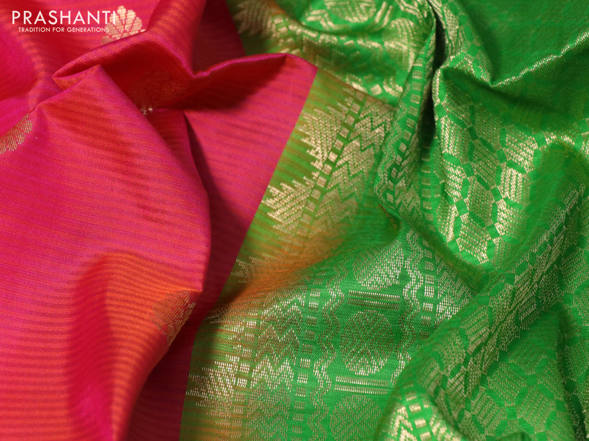 Pure soft silk saree dual shade of pinkish orange and green with zari woven buttas and zari woven simple border