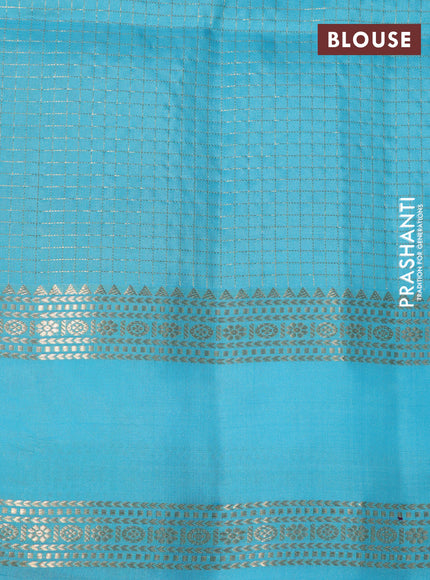 Pure soft silk saree mustard yellow and light blue with allover small zari checked pattern and rettapet zari woven border