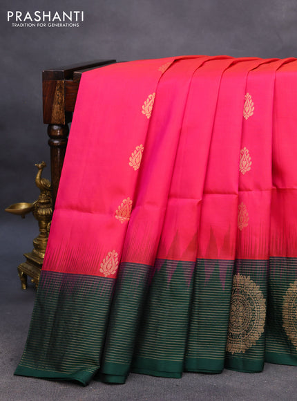 Pure soft silk saree dual shade of pinkish orange and green with zari woven buttas and zari woven butta border