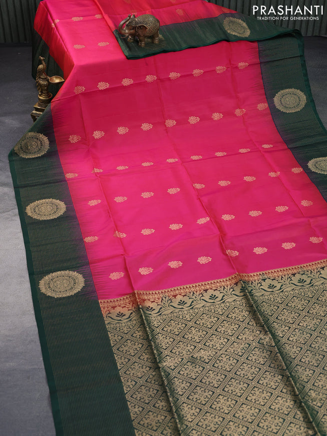 Pure soft silk saree dual shade of pinkish orange and green with zari woven buttas and zari woven butta border