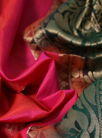 Pure soft silk saree dual shade of pinkish orange and green with zari woven buttas and zari woven butta border