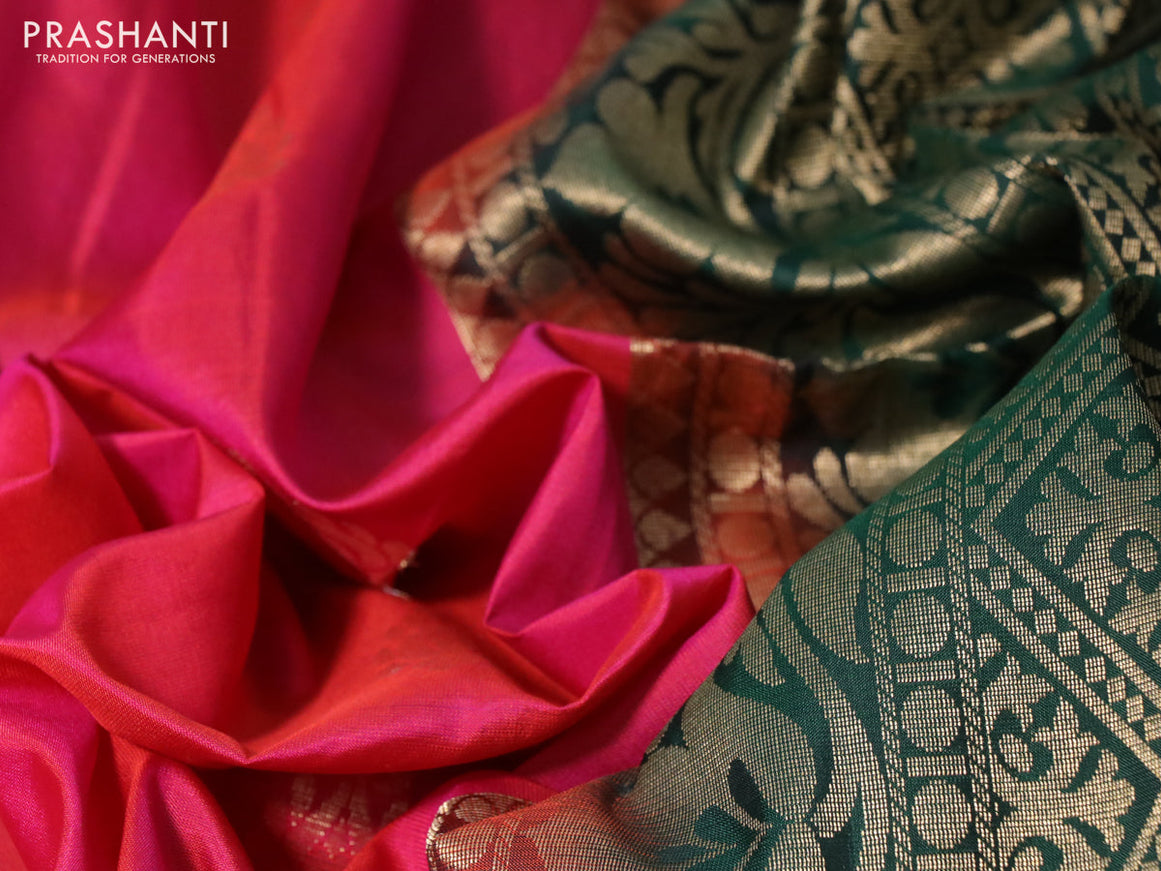 Pure soft silk saree dual shade of pinkish orange and green with zari woven buttas and zari woven butta border