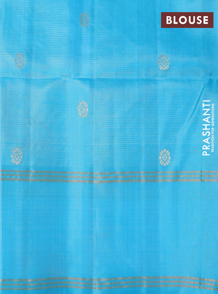 Pure soft silk saree mango yellow and light blue with zari woven buttas and rettapet zari woven border