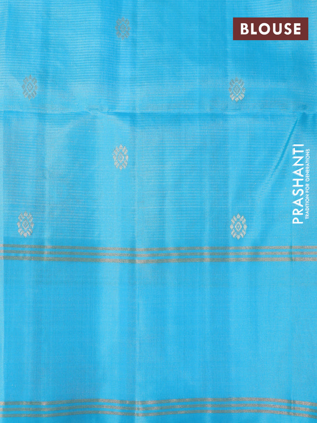 Pure soft silk saree mango yellow and light blue with zari woven buttas and rettapet zari woven border