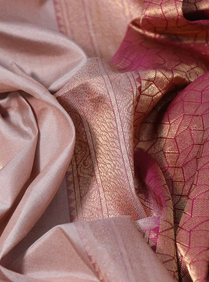 Pure soft silk saree beige and dark magenta with zari woven buttas and zari woven checked border