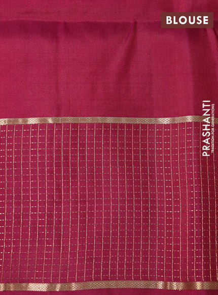 Pure soft silk saree beige and dark magenta with zari woven buttas and zari woven checked border