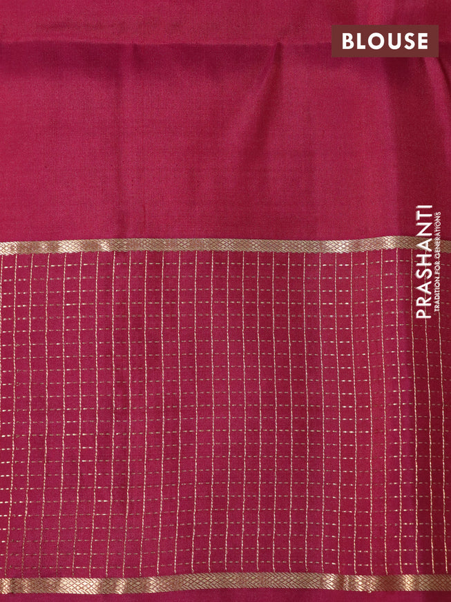 Pure soft silk saree beige and dark magenta with zari woven buttas and zari woven checked border