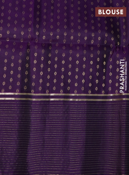 Pure soft silk saree mango yellow and violet with allover zari woven butta weaves and zari wwoven border