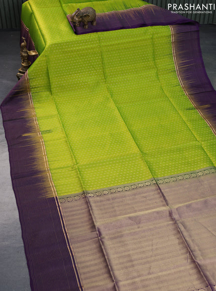 Pure soft silk saree lime green and violet with allover zari woven butta weaves and zari wwoven border