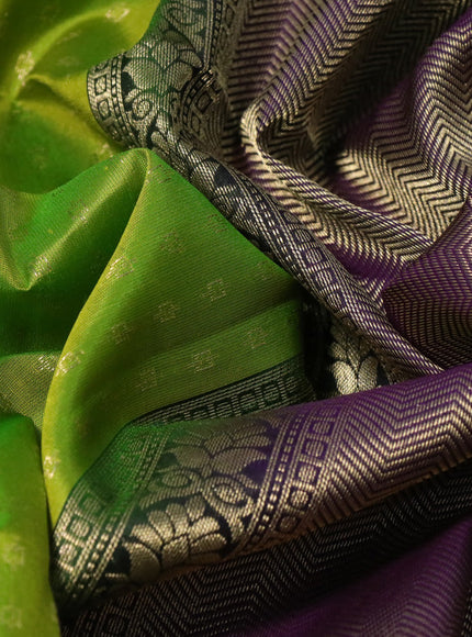 Pure soft silk saree lime green and violet with allover zari woven butta weaves and zari wwoven border