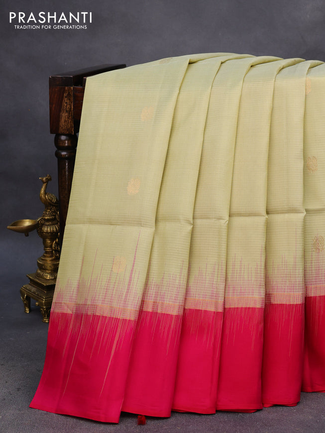 Pure soft silk saree cream and pink with zari woven buttas and zari woven simple border