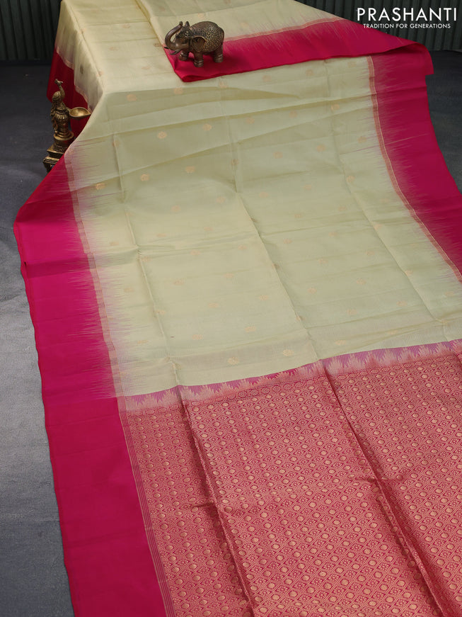 Pure soft silk saree cream and pink with zari woven buttas and zari woven simple border