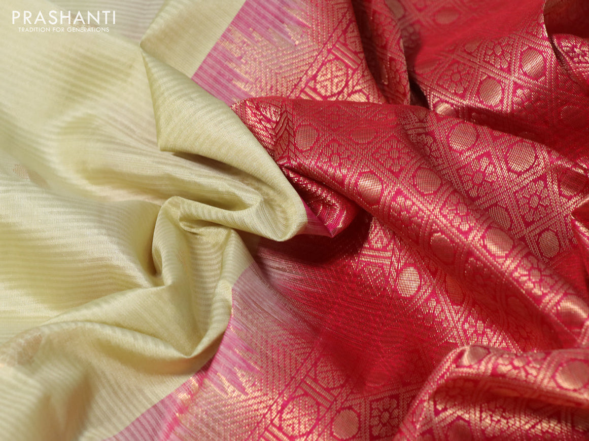 Pure soft silk saree cream and pink with zari woven buttas and zari woven simple border