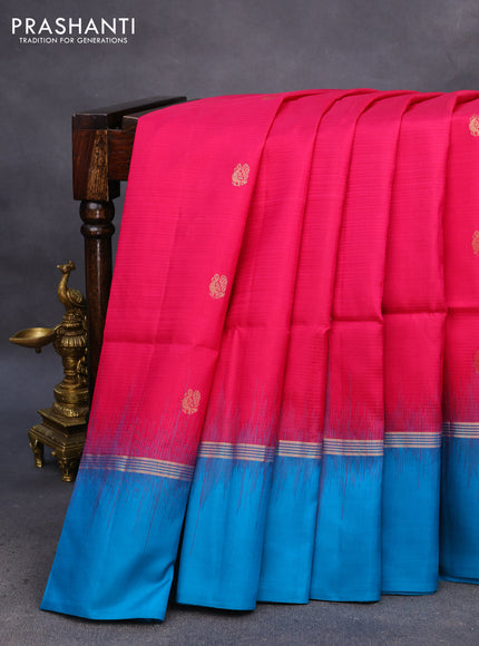 Pure soft silk saree pink and cs blue with zari woven buttas and zari woven simple border