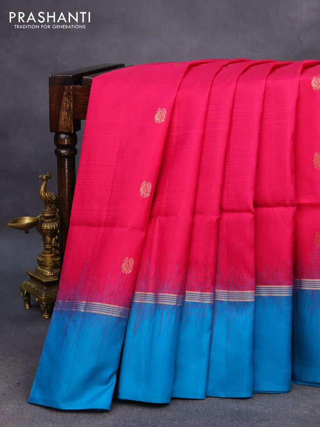 Pure soft silk saree pink and cs blue with zari woven buttas and zari woven simple border