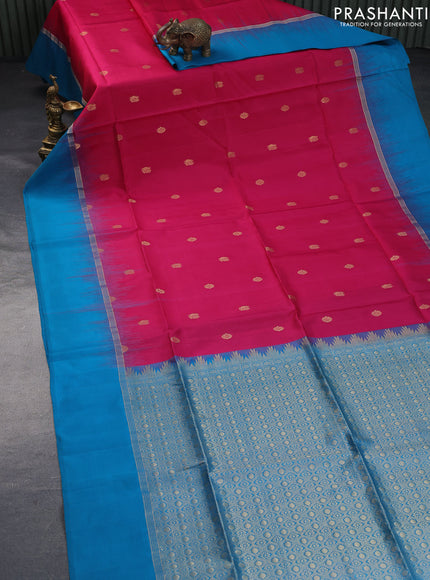 Pure soft silk saree pink and cs blue with zari woven buttas and zari woven simple border