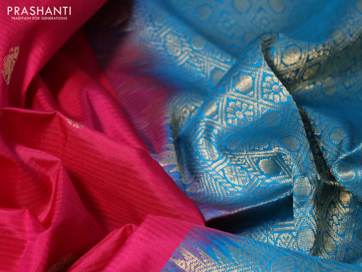 Pure soft silk saree pink and cs blue with zari woven buttas and zari woven simple border