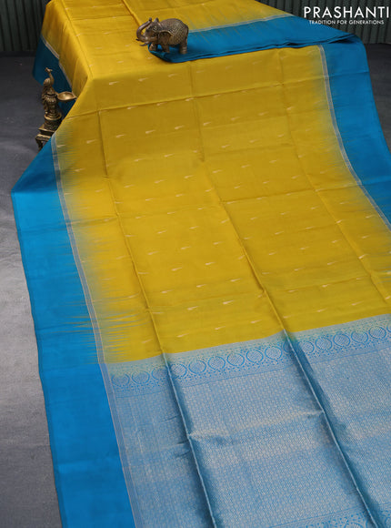 Pure soft silk saree mustard yellow and cs blue with zari woven muniya buttas and zari woven simple border