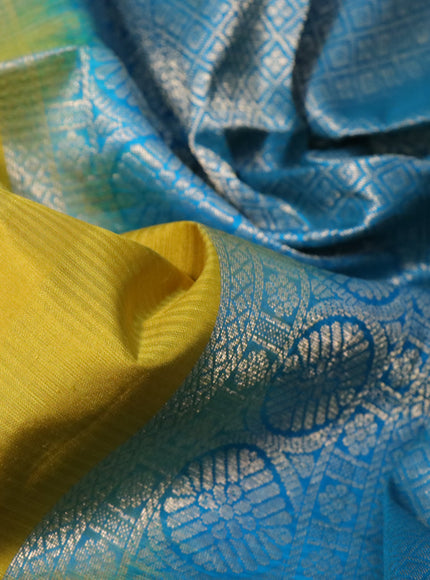 Pure soft silk saree mustard yellow and cs blue with zari woven muniya buttas and zari woven simple border