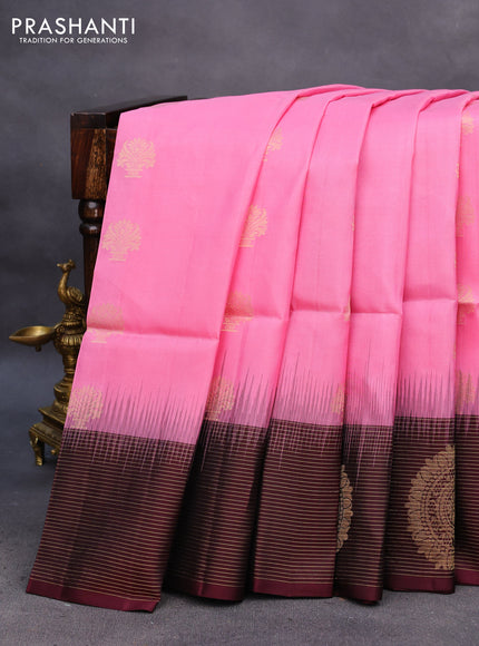 Pure soft silk saree light pink and deep maroon with zari woven buttas and zari woven butta border