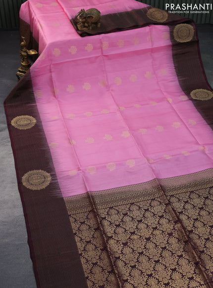 Pure soft silk saree light pink and deep maroon with zari woven buttas and zari woven butta border