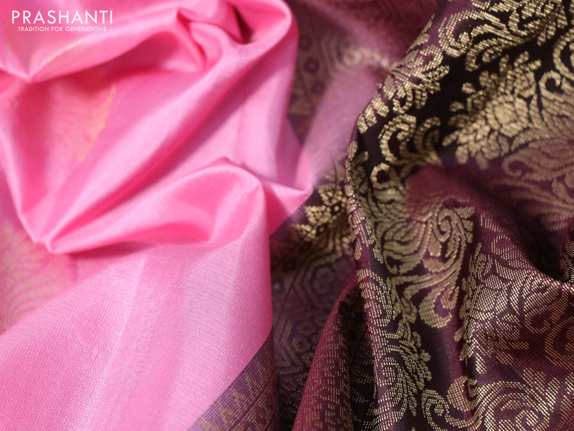 Pure soft silk saree light pink and deep maroon with zari woven buttas and zari woven butta border