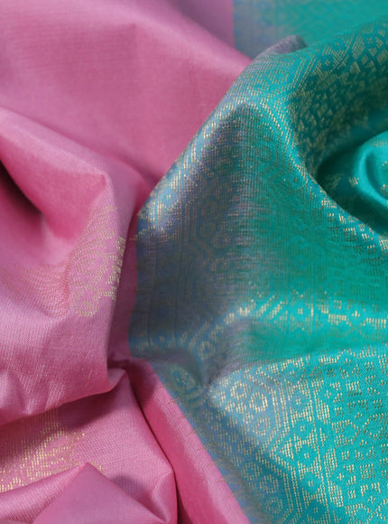 Pure soft silk saree light pink and teal blue shade with zari woven buttas and zari woven butta border