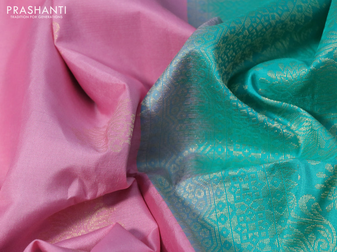 Pure soft silk saree light pink and teal blue shade with zari woven buttas and zari woven butta border