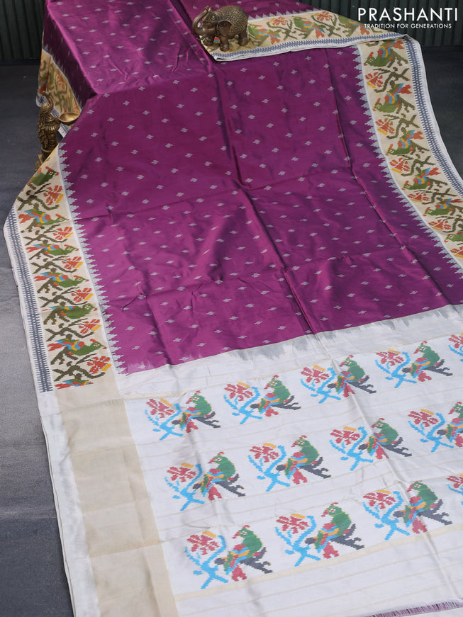 Pochampally silk saree pastel purple and cream with allover ikat butta weaves and zari woven ikat border