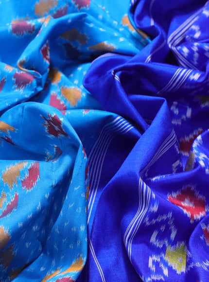 Pochampally silk saree cs blue and blue with allover ikat weaves and long zari woven border