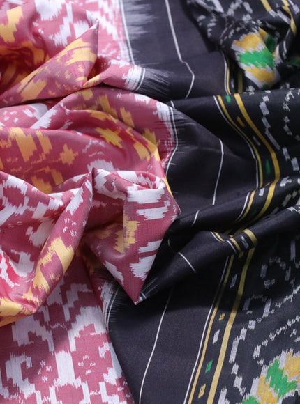 Pochampally silk saree maroon and black with allover ikat weaves and ikat woven border