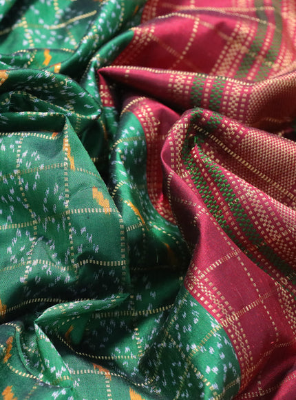 Pochampally silk saree green and maroon with allover zari checks & ikat weaves and long zari woven border