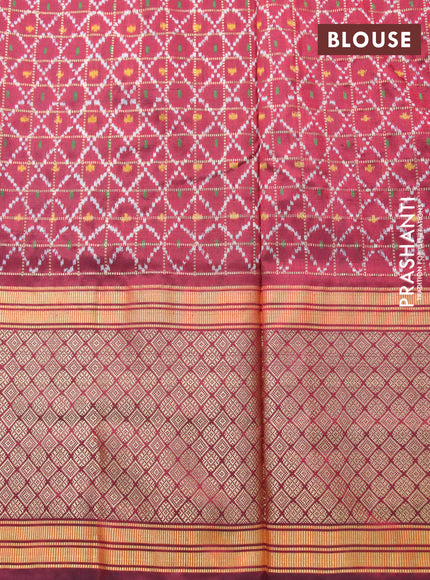 Pochampally silk saree green and maroon with allover zari checks & ikat weaves and long zari woven border