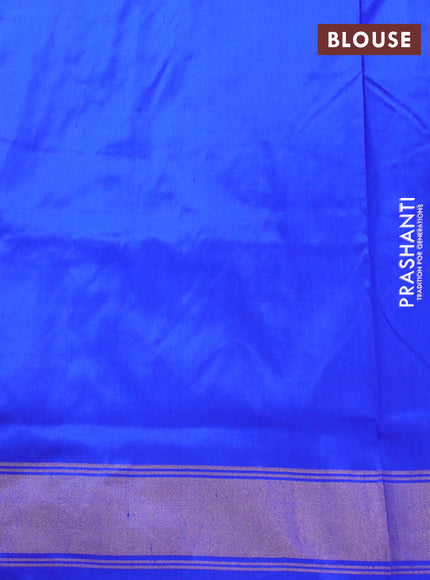 Pochampally silk saree light green and royal blue with allover ikat weaves and long ikat woven zari border