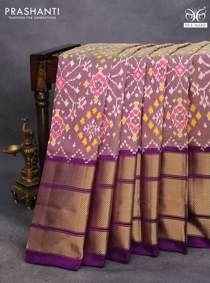 Pochampally silk saree purple shade and purple with allover ikat weaves and long zari woven border