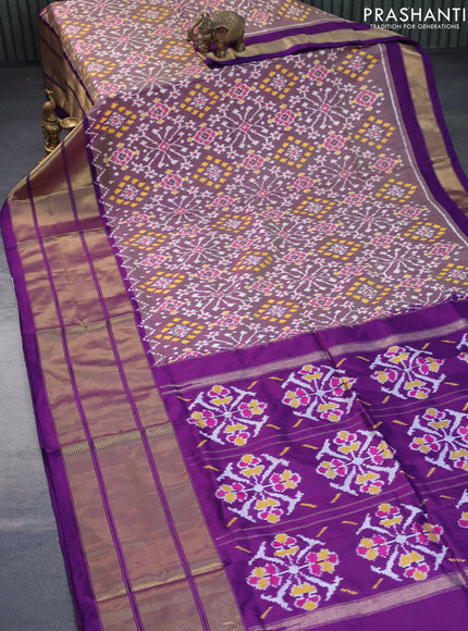 Pochampally silk saree purple shade and purple with allover ikat weaves and long zari woven border