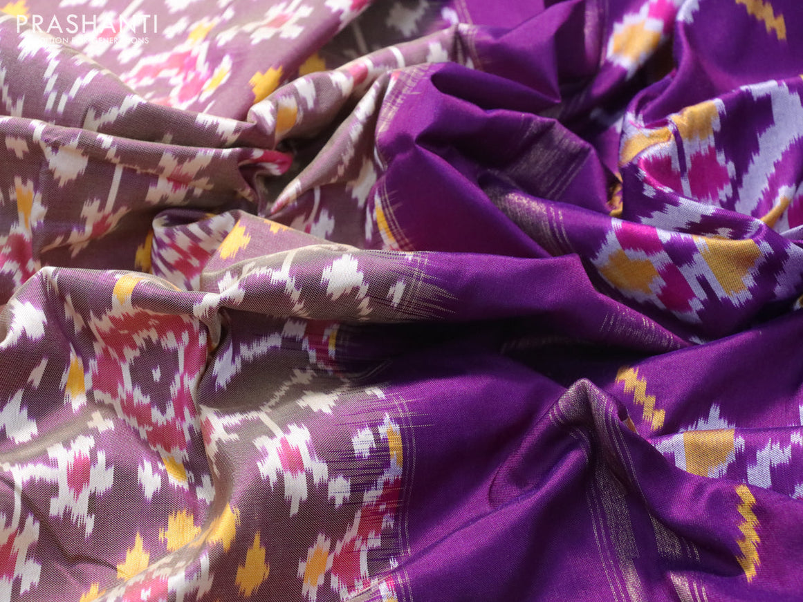 Pochampally silk saree purple shade and purple with allover ikat weaves and long zari woven border