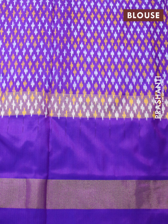 Pochampally silk saree grey shade and violet with allover ikat weaves and long zari woven ikat border