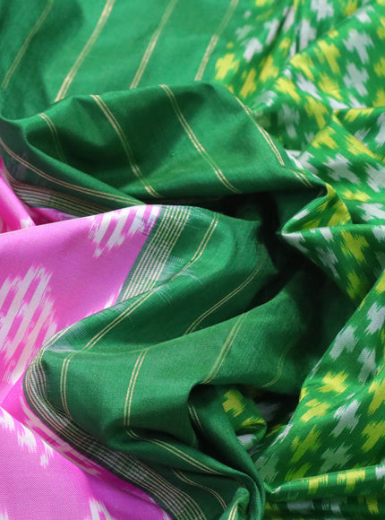 Pochampally silk saree light pink and green with allover ikat weaves and long zari woven ikat border